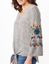Load image into Gallery viewer, Embroidered Sleeve Hacci Top with Tie Front
